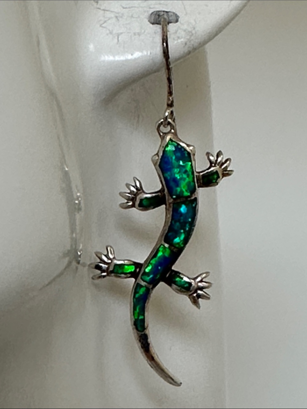 NAVAJO Green Opal Lizard Drop Earring